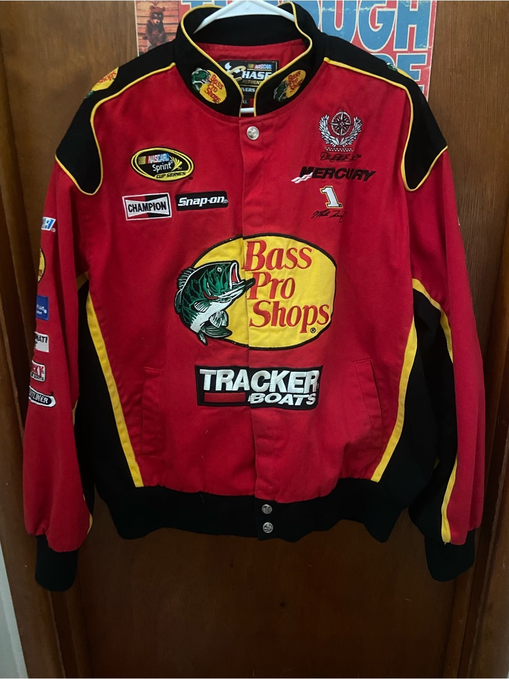 Nascar Bass Pro Shops Red, Black & Yellow Racing Bomber Jacket
